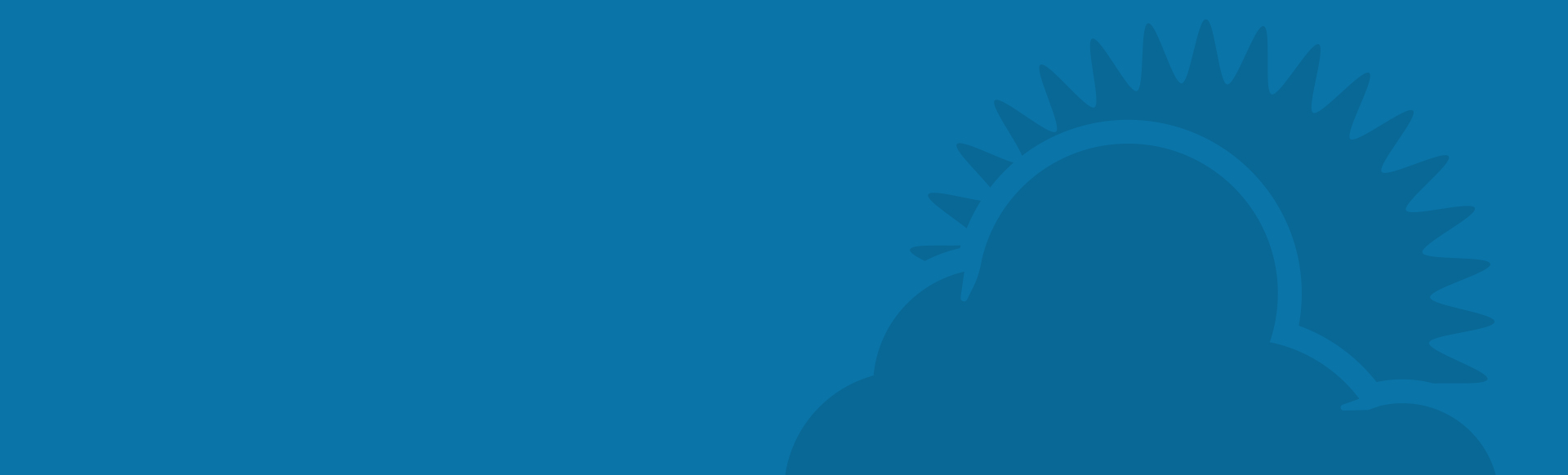 Dark blue outline of a cloud with the sun coming over the top on a lighter blue background